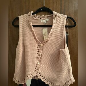 Tan Knit Button-Up Vest